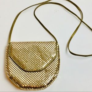 Vintage Gold Mesh evening purse cross body bag small retro disco